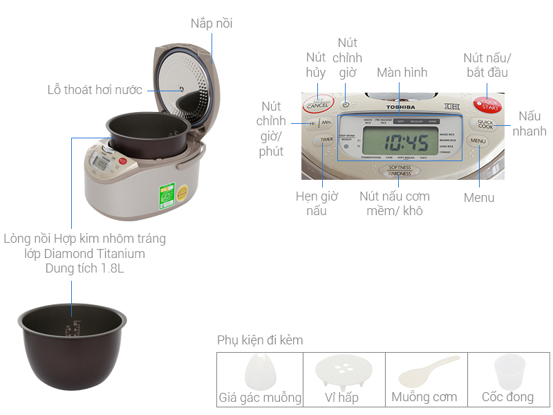 Nồi cơm cao tần Toshiba 1.8 lít RC-18RH(CG)VN