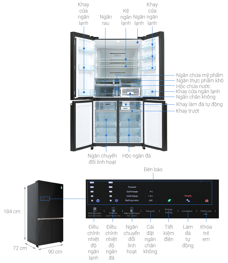 Tủ lạnh Hitachi Inverter 569 lít Multi Door R-WB640VGV0 GMG