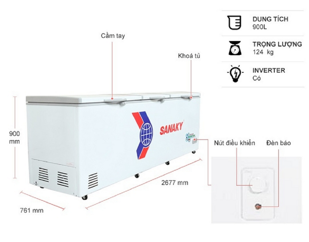 Tủ đông Sanaky Inverter 900 lít VH-1199HY3