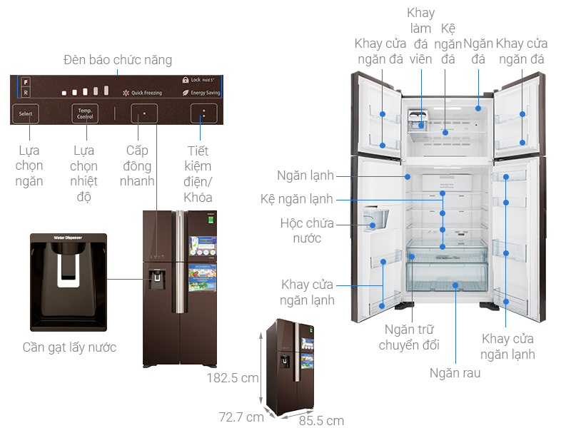 Tủ lạnh Hitachi Inverter 540 lít R-FW690PGV7 GBW