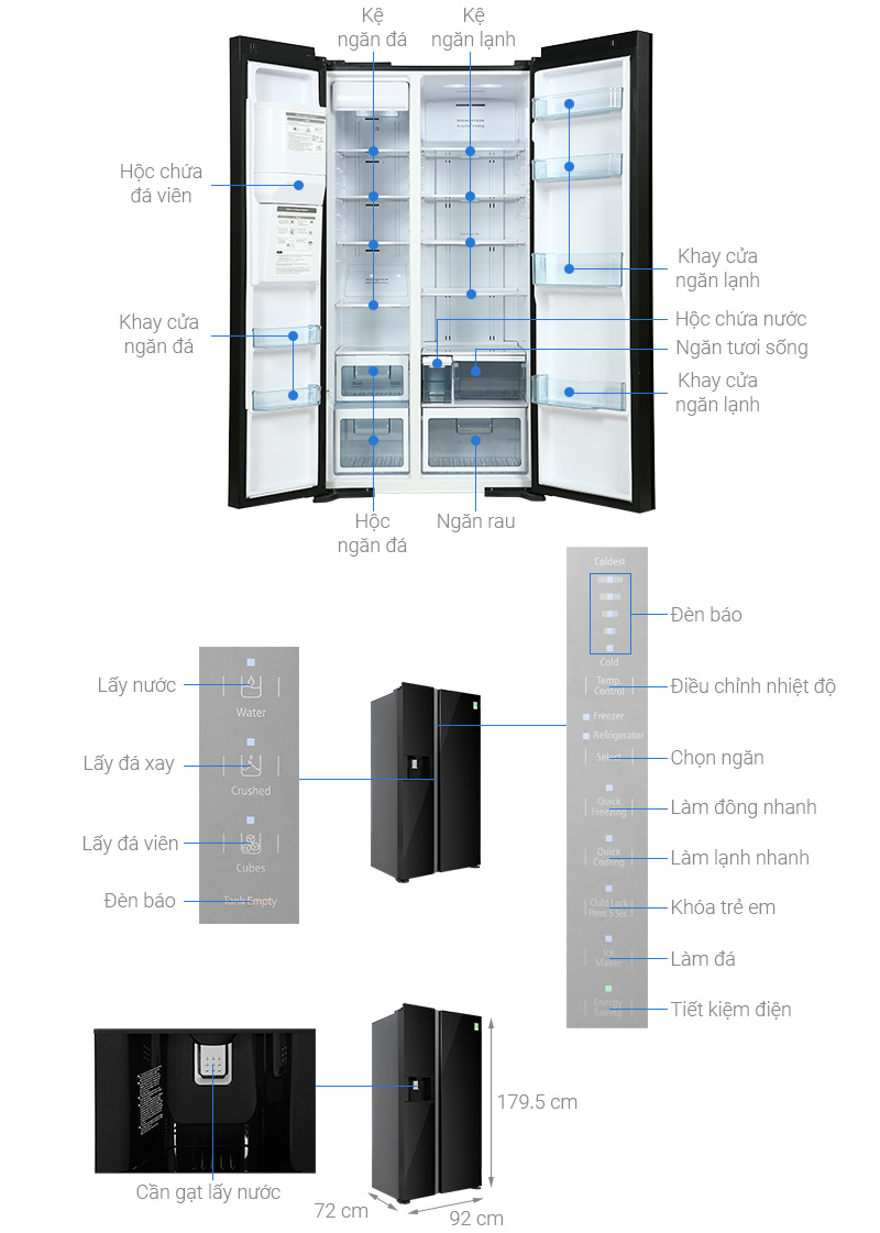 Tủ lạnh Hitachi Inverter 573 lít Side By Side R-SX800GPGV0 GBK