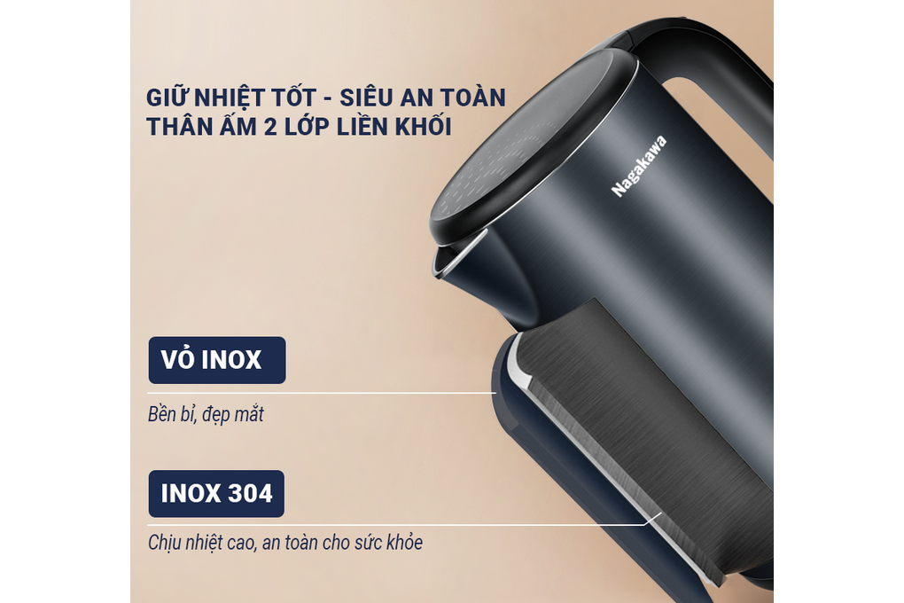 Bình đun siêu tốc 1.8L Nagakawa NAG0320