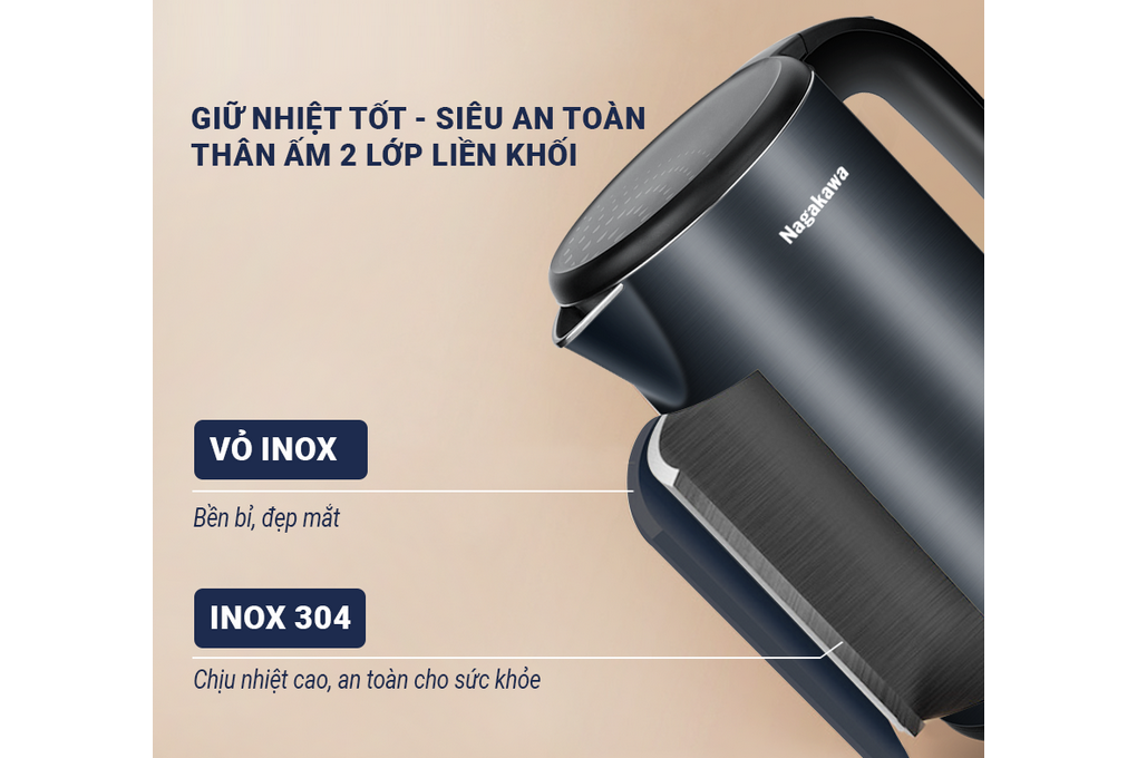 Bình đun siêu tốc 1.8lit Nagakawa NAG0319