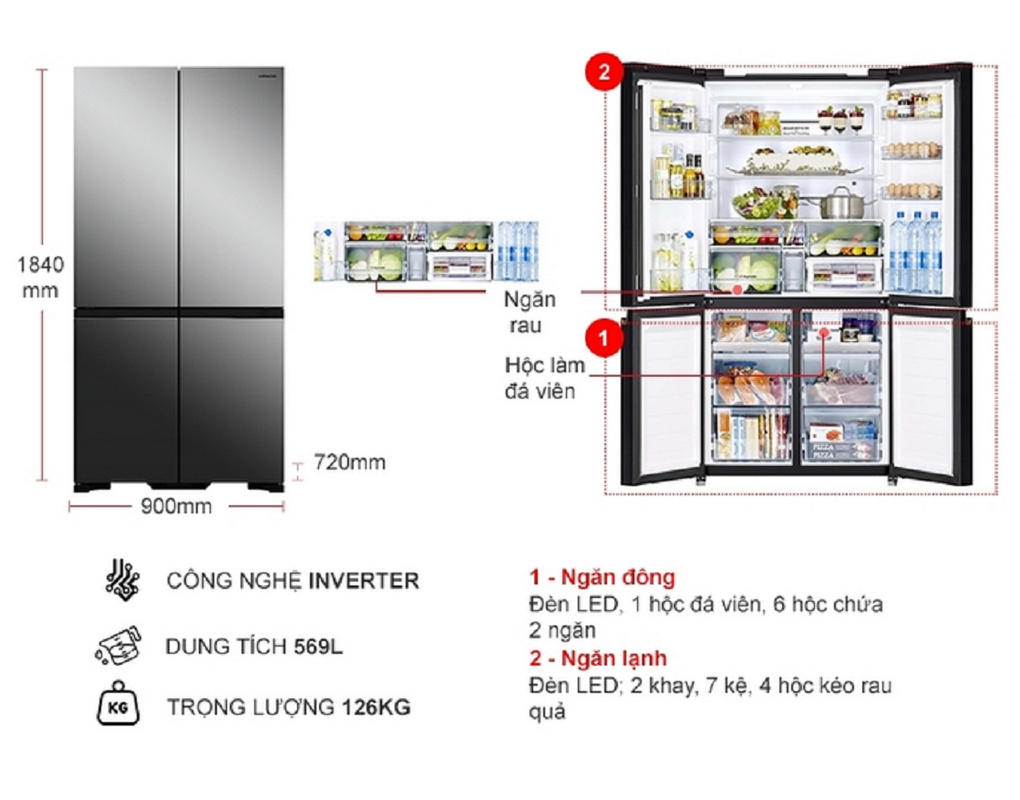 Tủ lạnh Hitachi Inverter 569 lít Multi Door R-WB640VGV0X MIR