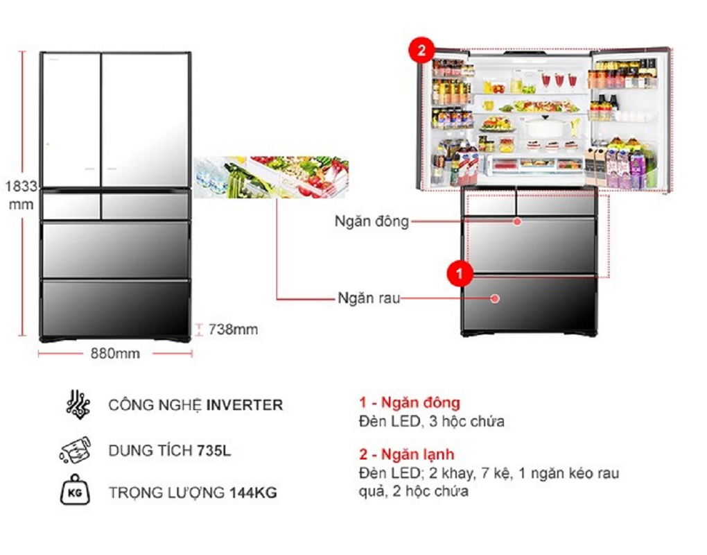 Tủ lạnh Hitachi Inverter 735 lít Multi Door R-ZX740KV X