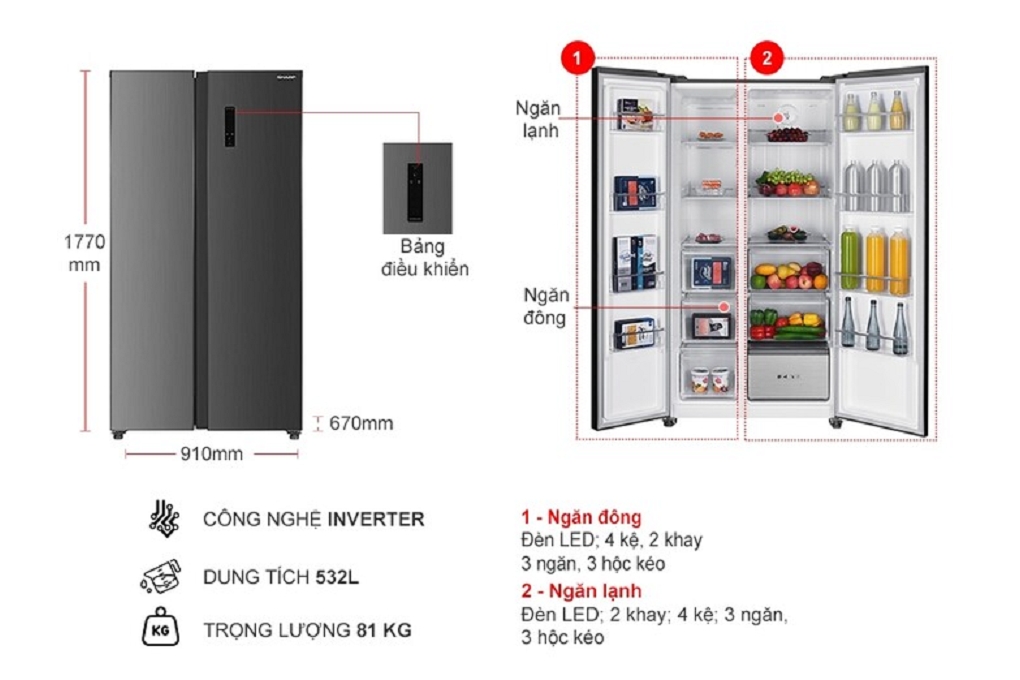 Tủ lạnh Sharp inverter 532 lít SJ-SBX530V-SL