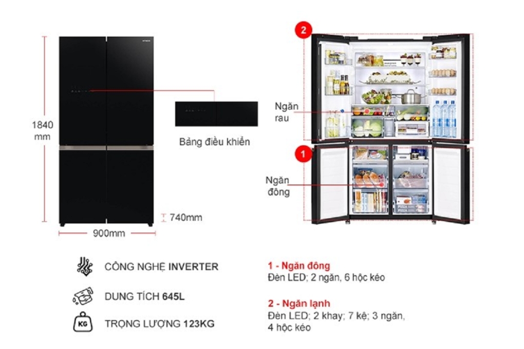 Tủ lạnh Hitachi Inverter 645 lít R-WB700VGV2 (GBK)