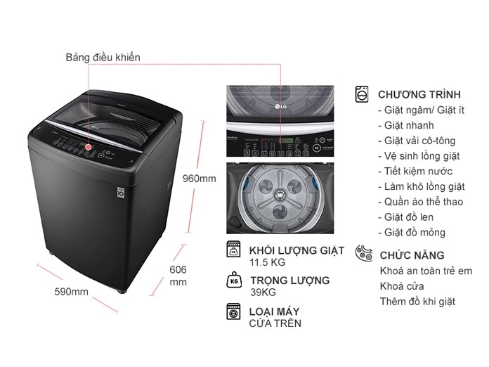 Máy giặt LG TurboDrum Inverter 11.5 kg T2351VSAB