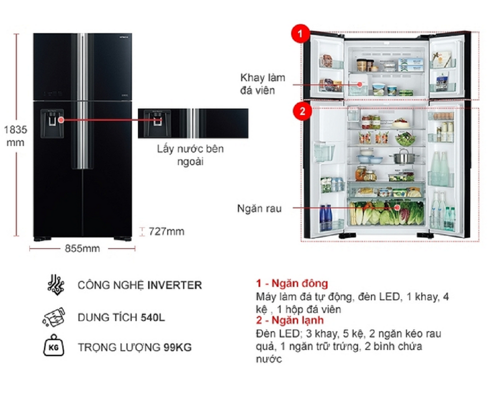 Tủ lạnh Hitachi Inverter 540 lít R-FW690PGV7X GBW