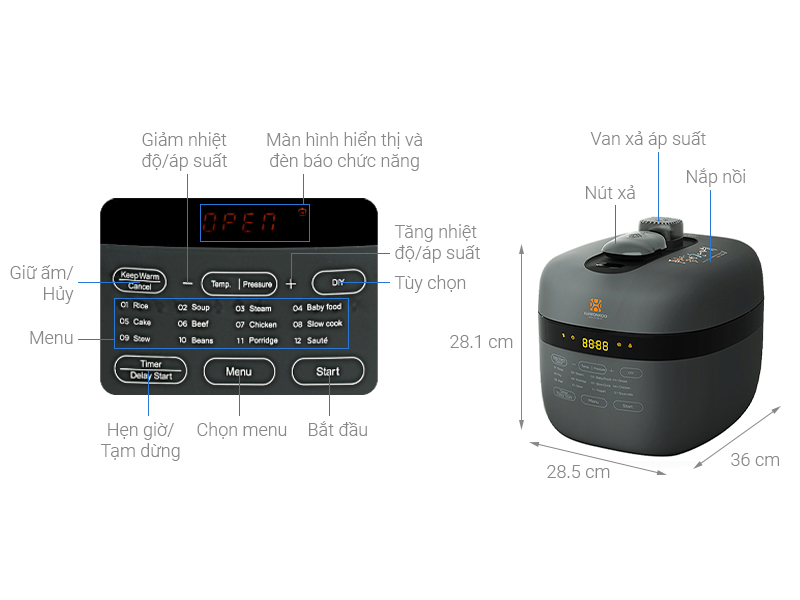 Nồi áp suất điện Hawonkoo PCH-500-GR 5 lít