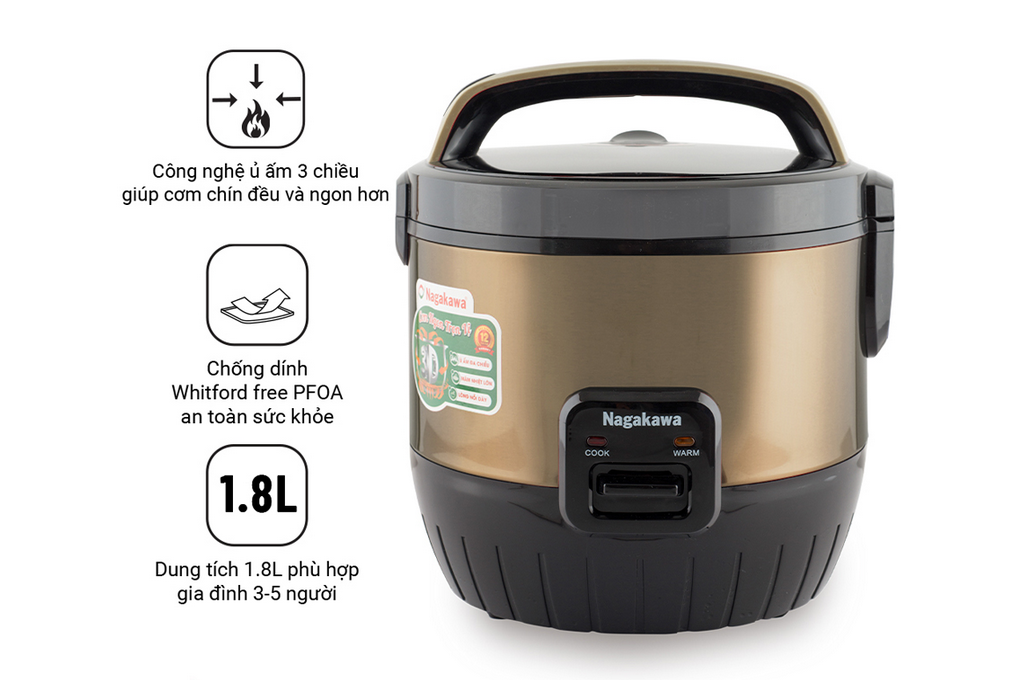 Nồi cơm điện 1.8L Nagakawa NAG0119 (đỏ)