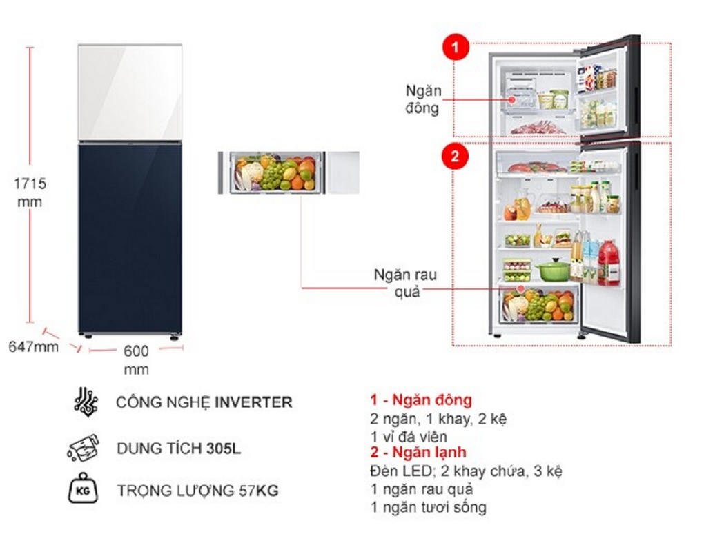 Tủ lạnh Samsung Inverter 305 lít Bespoke RT31CB56248ASV