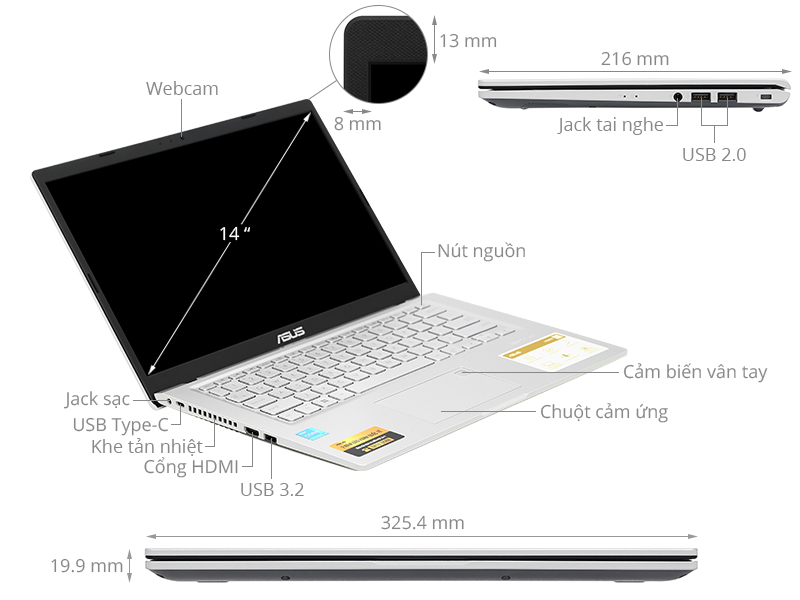 Laptop Asus Vivobook X415EA i3 1115G4/8GB/256GB/Win11 (EK2034W)