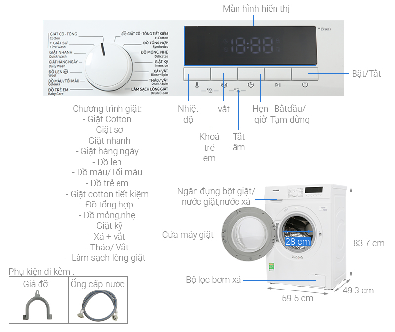 Máy giặt Samsung Inverter 8 kg WW80T3020WW/SV